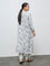 Diza White Leaf Design A-Line Kurta