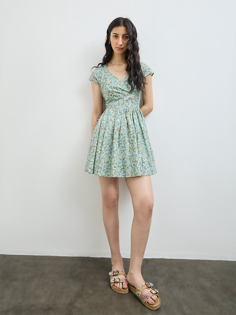 Bombay Paisley Mint Floral Cotton A-Line Dress