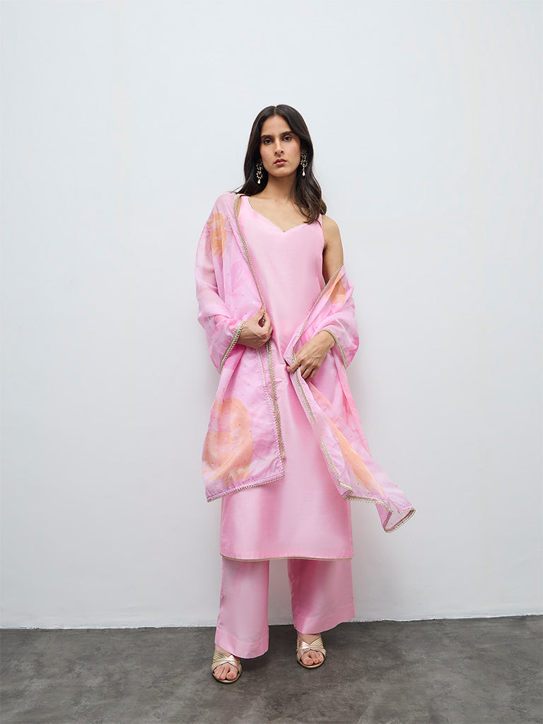 Vark Pink Solid A-Line Ethnic Set
