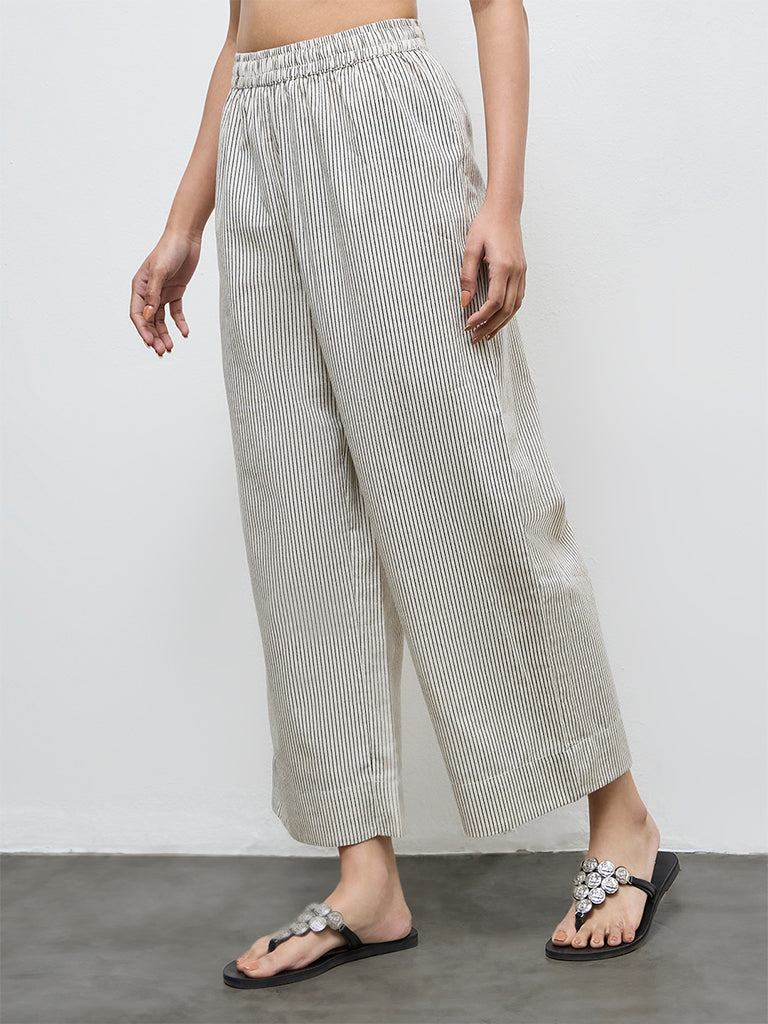 Utsa Off-White Striped Cotton Ethnic Pants