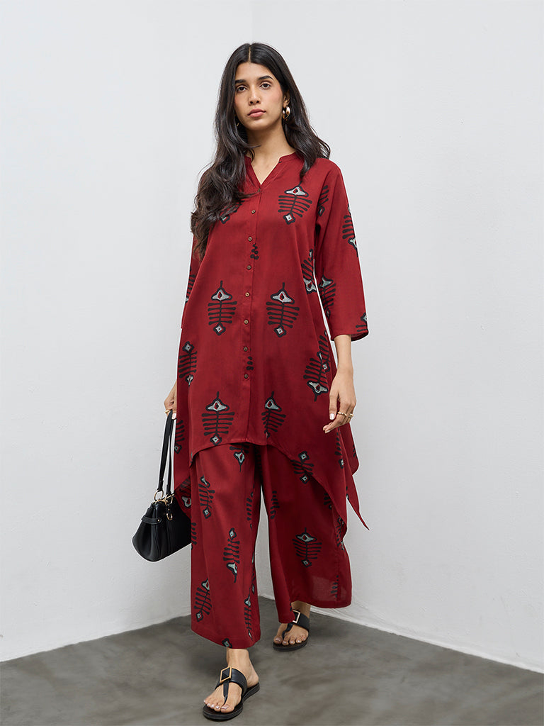 Utsa Rust Printed A-Line Kurta