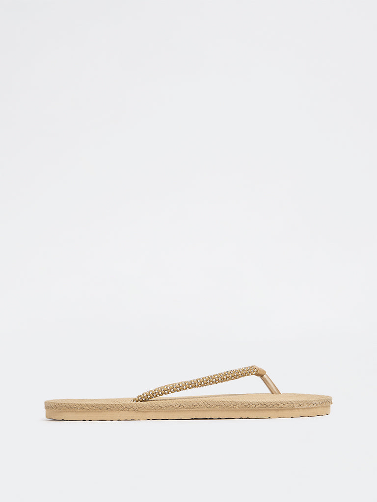 LUNA BLU Taupe Textured Embellished Slides