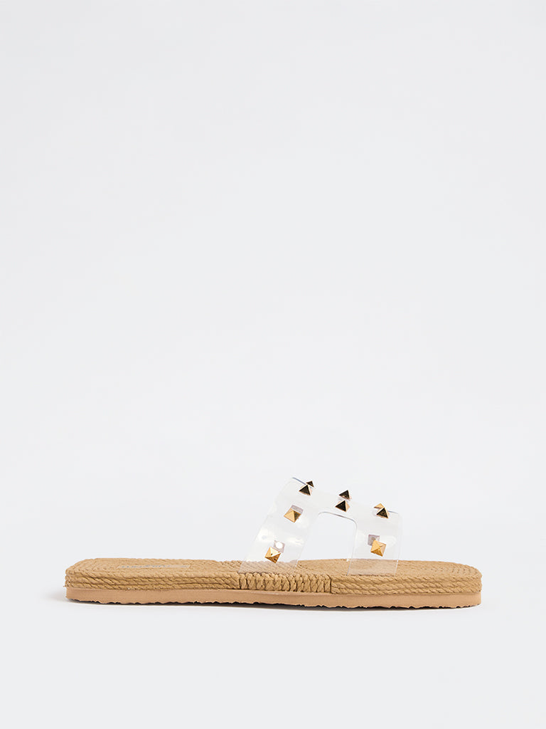 LUNA BLU Beige Stud-Detailed Slides