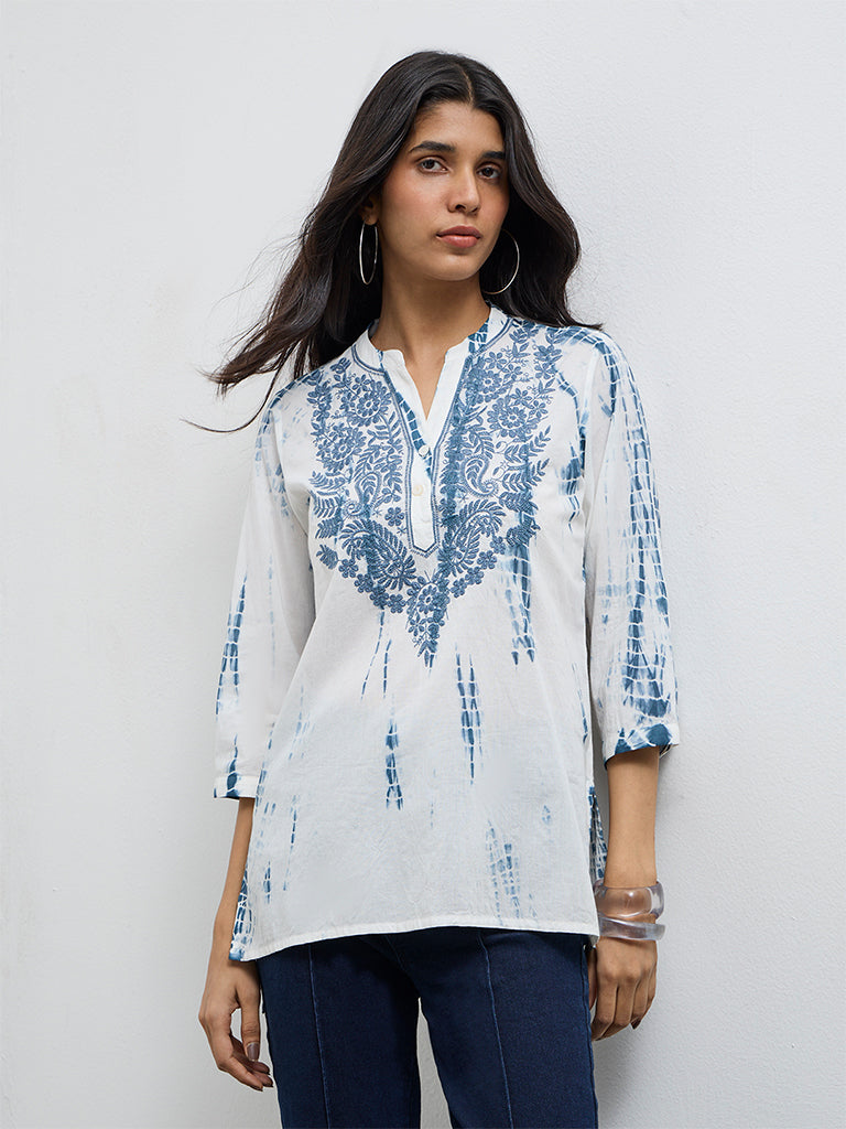 Utsa Blue Tie-Dye High-Low Cotton Tunic