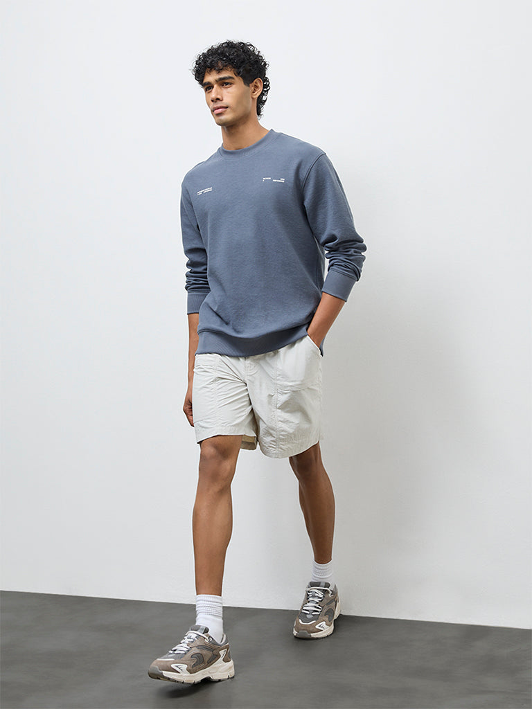 Nuoflexx Dusty Blue Typographic Relaxed-Fit Sweatshirt