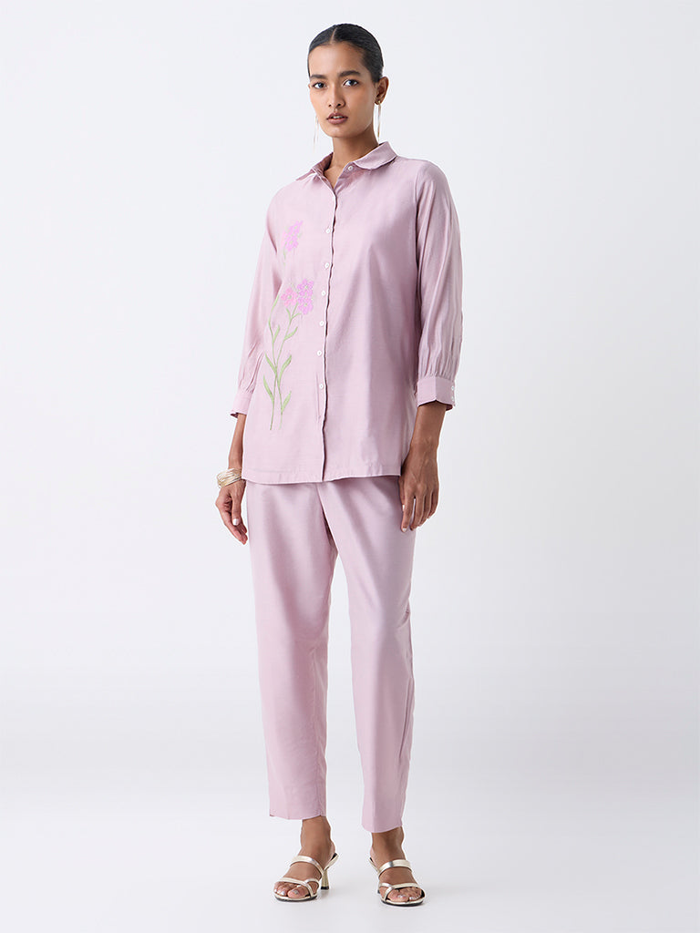 Vark Mauve Floral Embroidered Co-ord Set