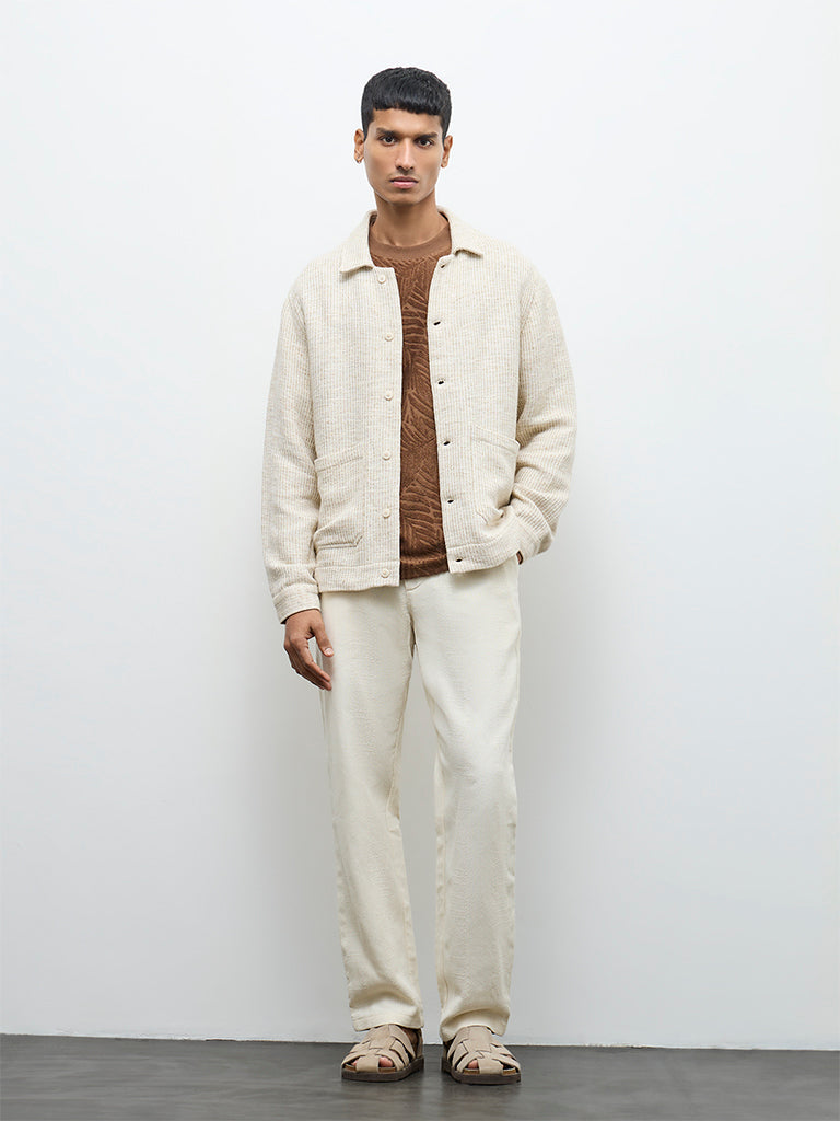 ETA Taupe Textured Relaxed-Fit Cotton-Blend Jacket