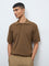 ETA Brown Textured Relaxed-Fit Polo T-Shirt