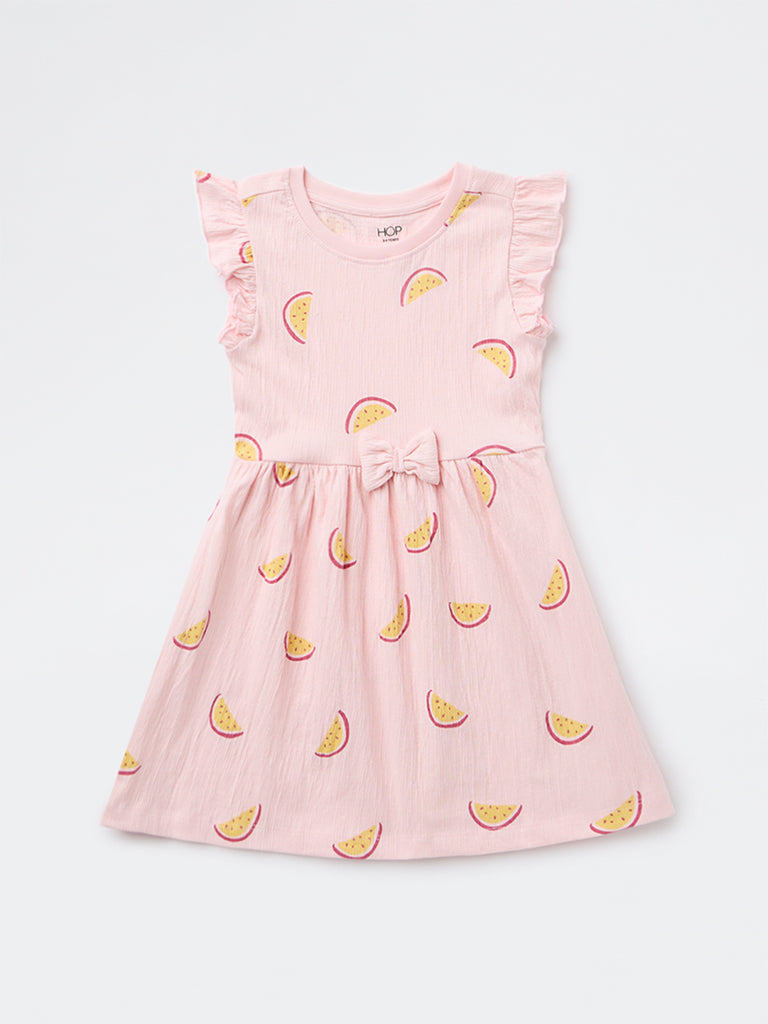 HOP Kids Girls Light Pink Printed A-Line Cotton-Blend Dress