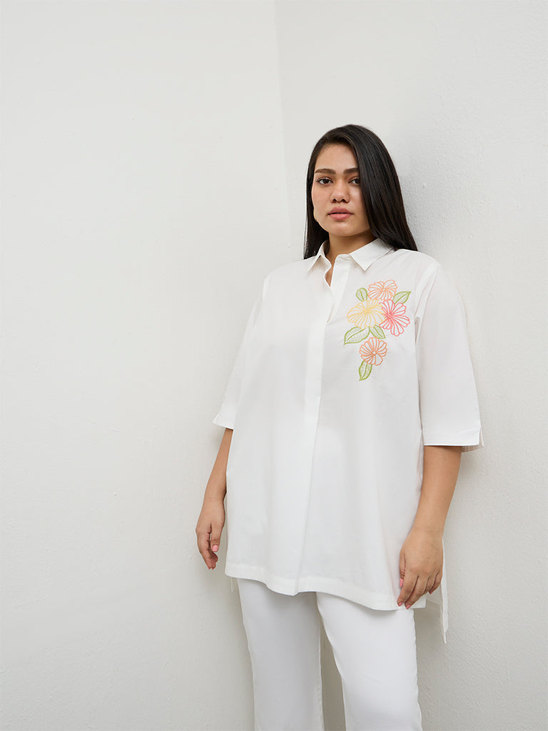 Diza White Floral Embroidered Tunic