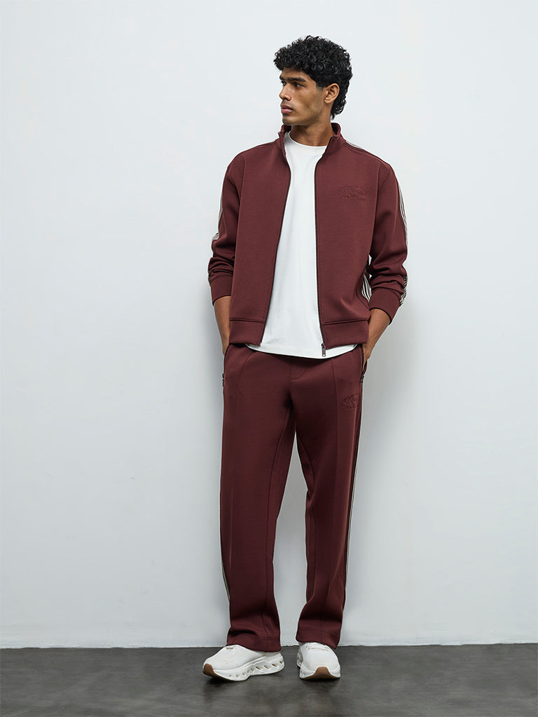 Nuoflexx Brown Striped Relaxed-Fit Mid-Rise Track Pants
