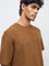 ETA Brown Textured Relaxed-Fit Cotton-Blend T-Shirt