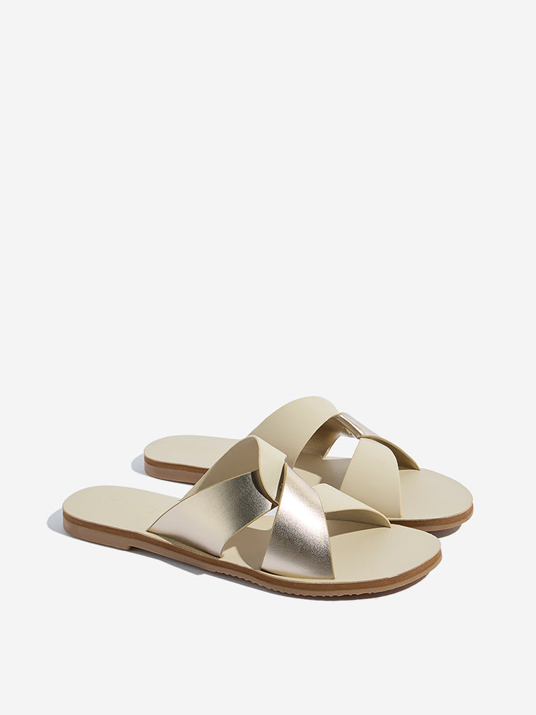 LUNA BLU Ivory Criss-Cross Strap Slides