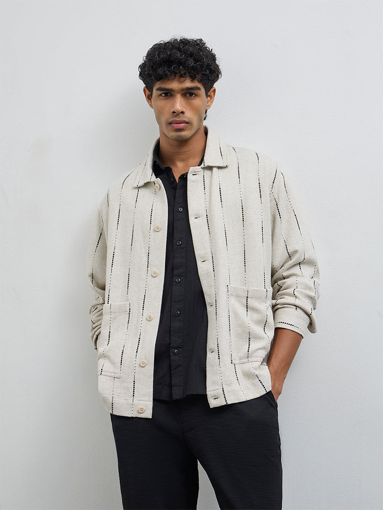 ETA Light Beige Printed Relaxed-Fit Cotton Jacket