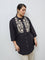 Diza Black Botanical Embroidered Cotton Tunic