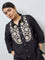 Diza Black Botanical Embroidered Cotton Tunic