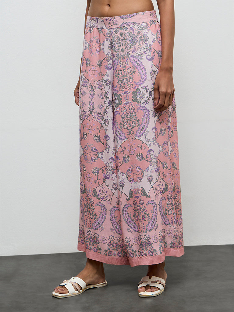 Utsa Dusty Pink Argyle Printed Palazzos