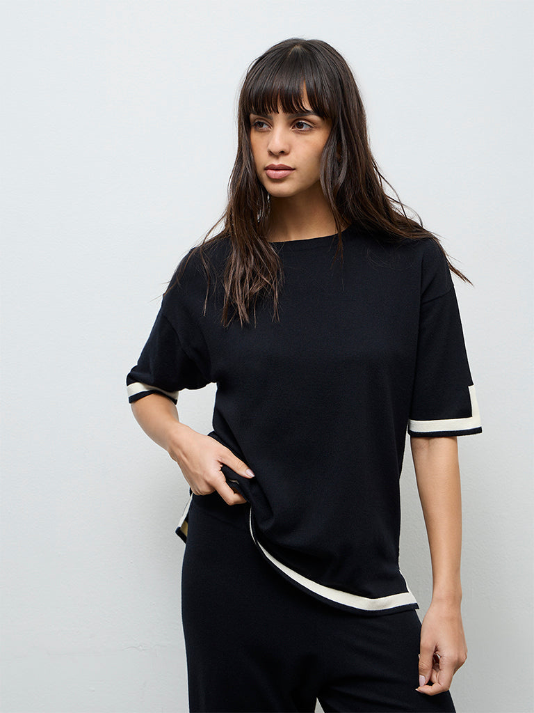 Wunderlove Black Contrast Detailed Top