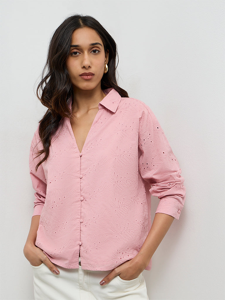 LOV Dusty Pink Schiffli Embroidered Cotton Shirt