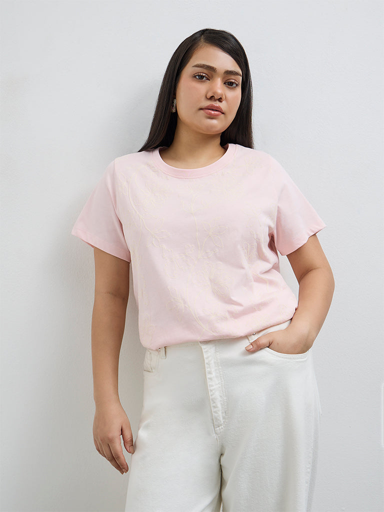 Gia Pink Floral Embroidered Cotton T-Shirt