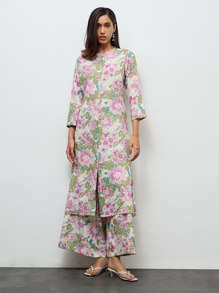 Utsa Off-White Floral Printed A-Line Kurta