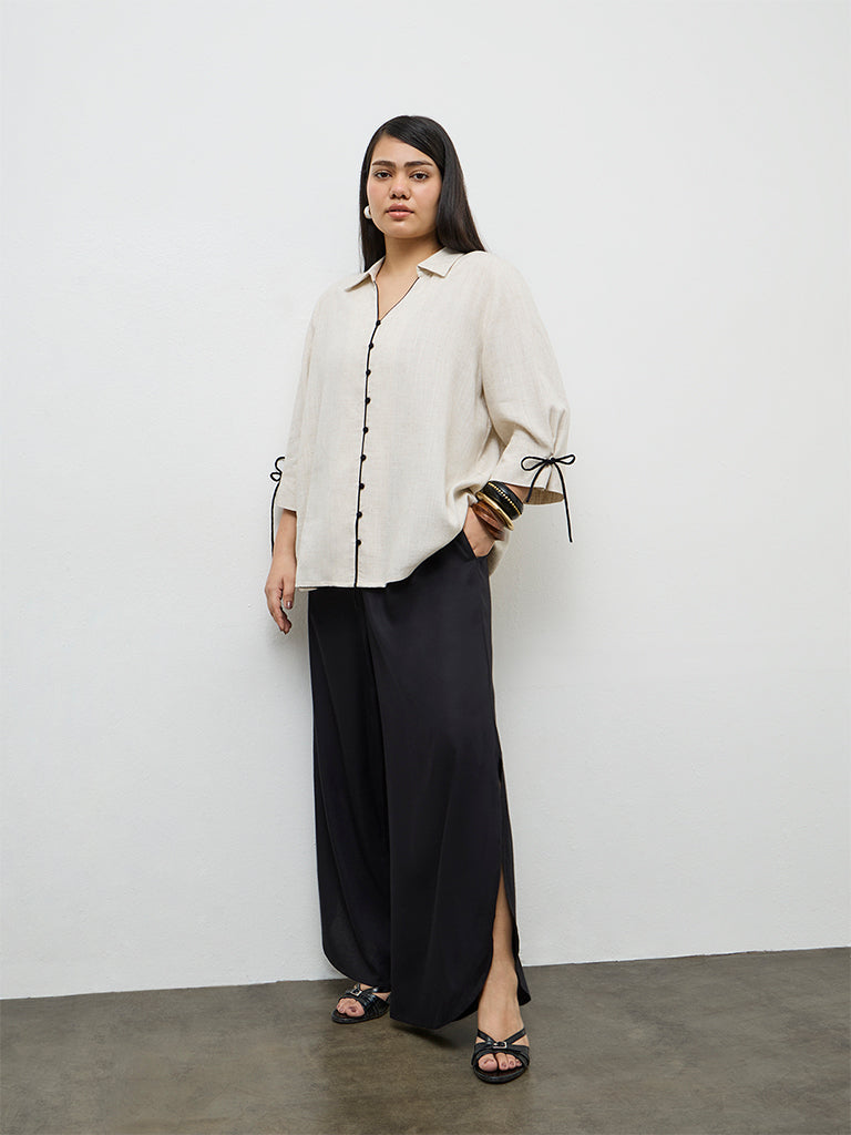 Gia Black Slit-Detailed High-Rise Pants