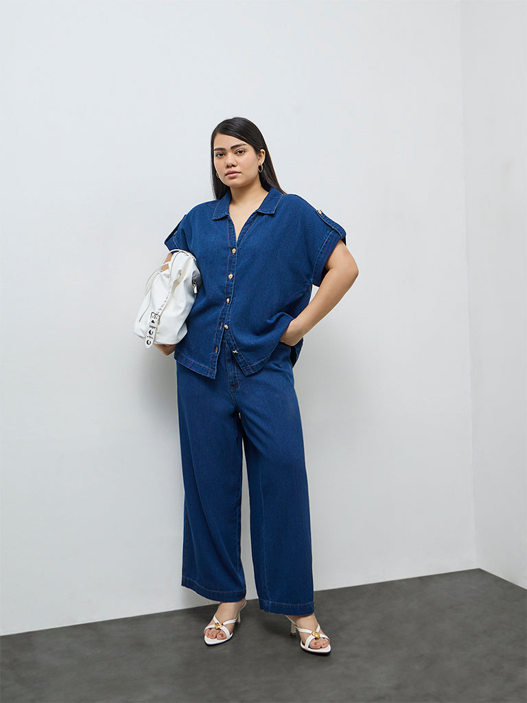 Gia Dark Blue Relaxed-Fit High-Rise Jeans