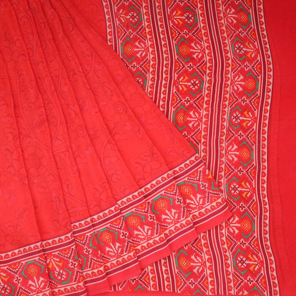 Red Silk Saree With Patola Print