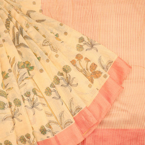 Yellow Cotton Saree With Floral Prints