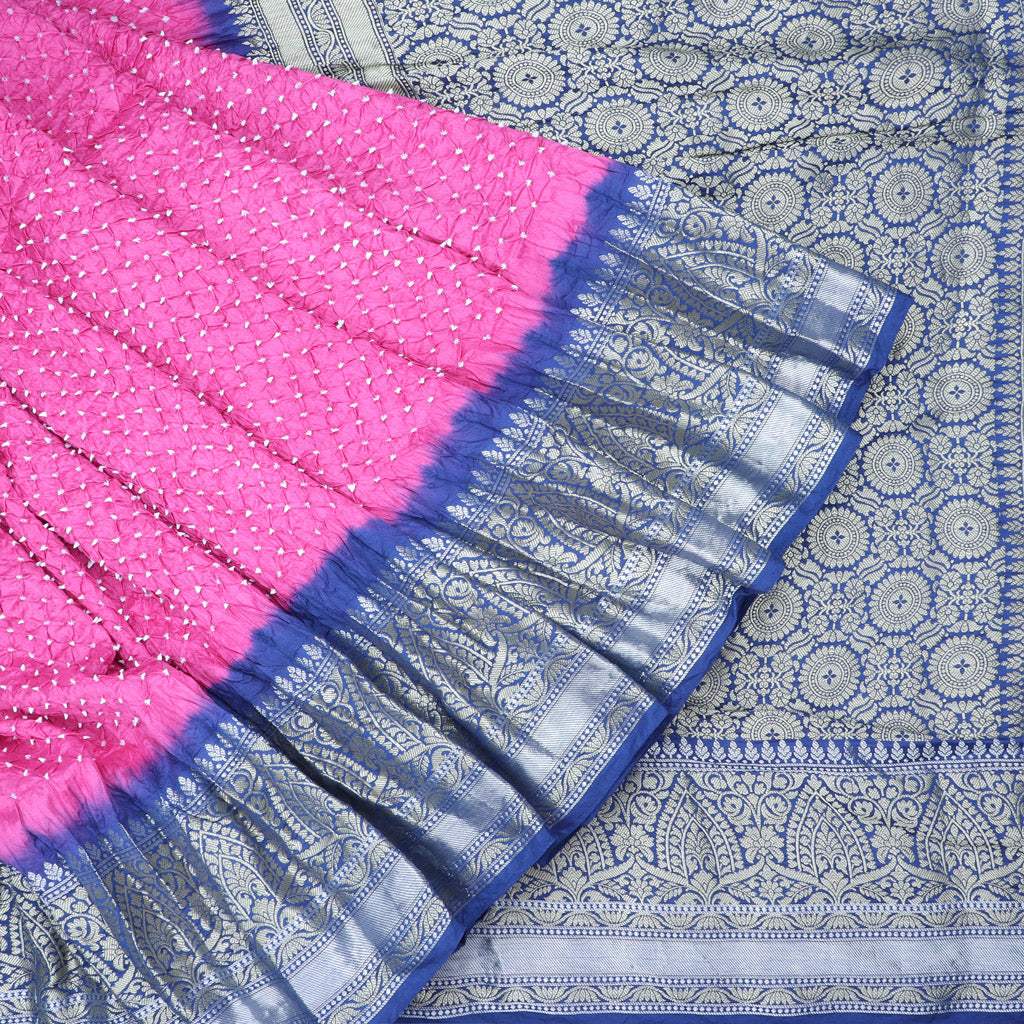 The timeless crafts of traditional weaves of Kanchipuram and Rajasthan come  together remarkably on this Blue kanchipuram bandhani saree f... | Instagram