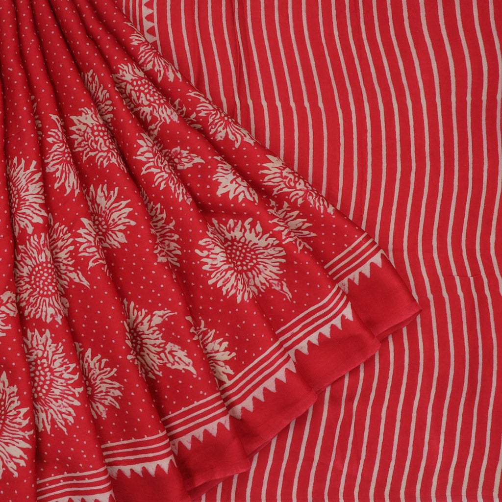 Chilli Red Banarasi Silk Saree with Gold Zari Weaves