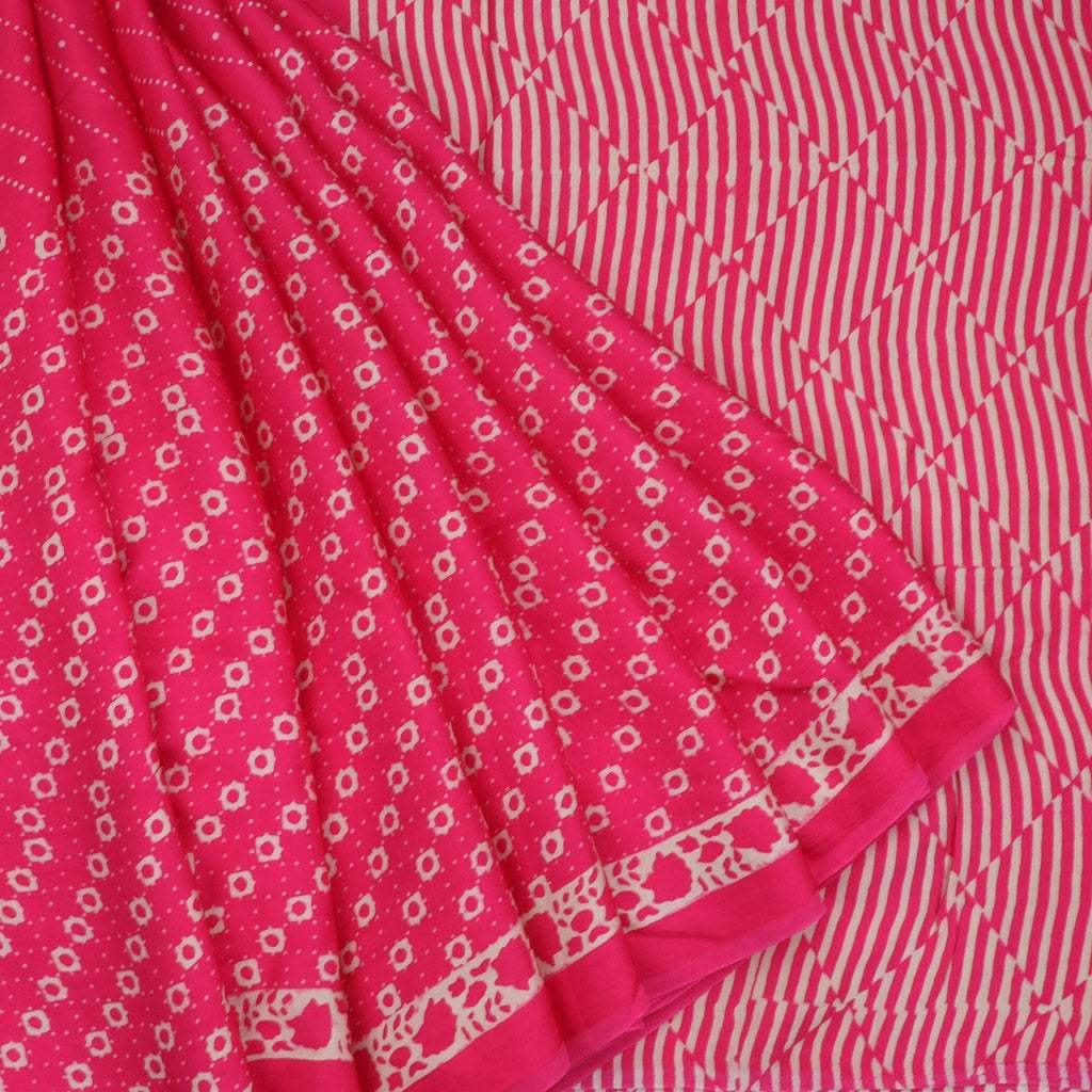 Vibrant Pink Printed Satin Silk Saree