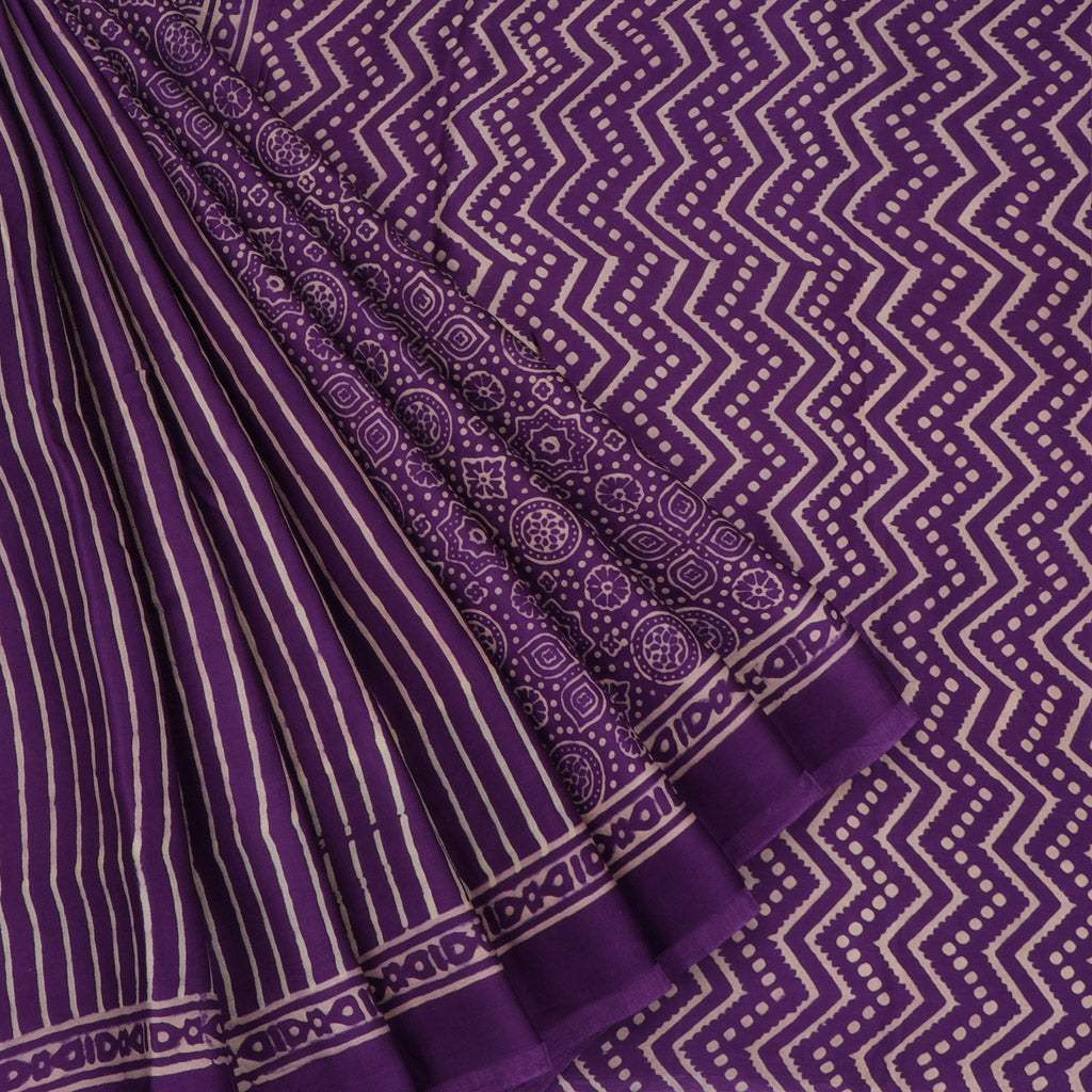 Violet Printed Satin Silk Saree