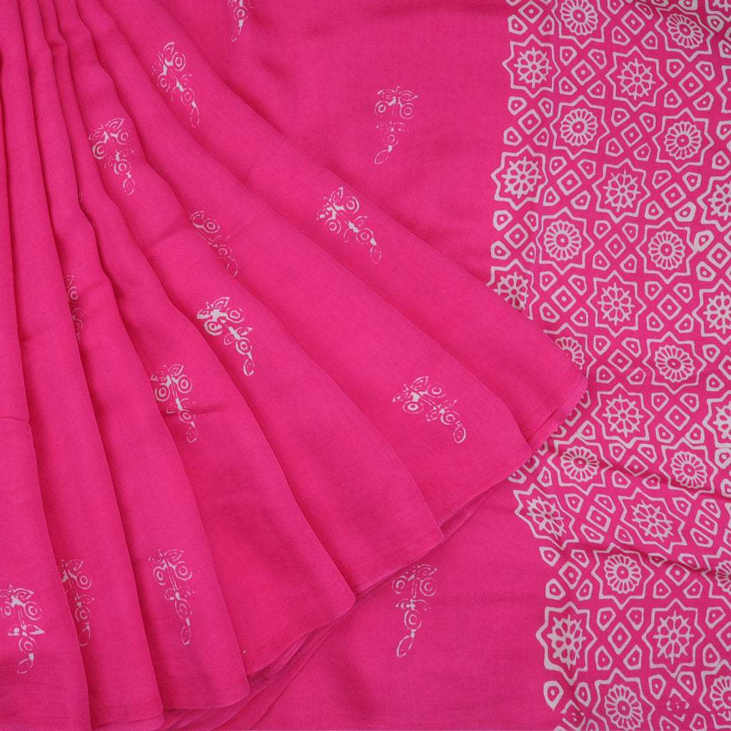 Bright Pink Printed Modal Satin Silk Saree