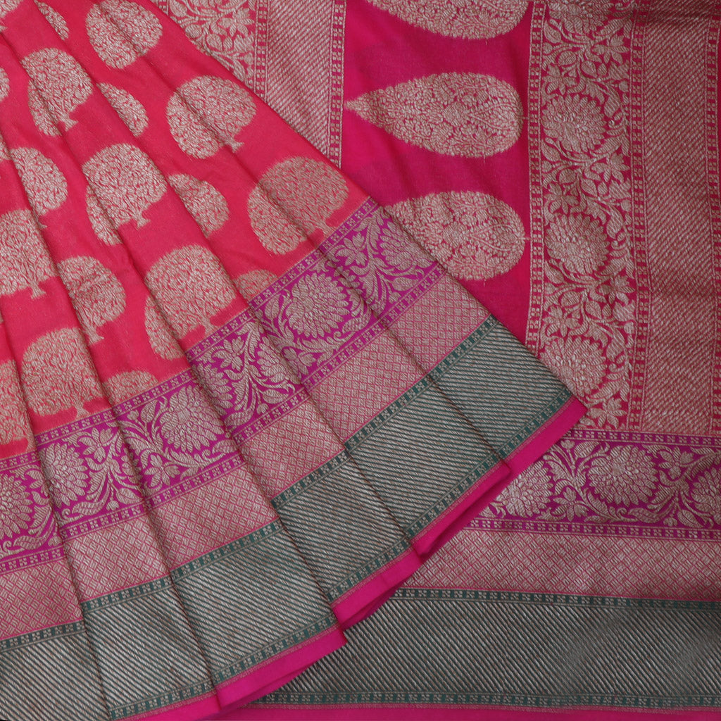 Pink Silk Saree With Tree Motifs