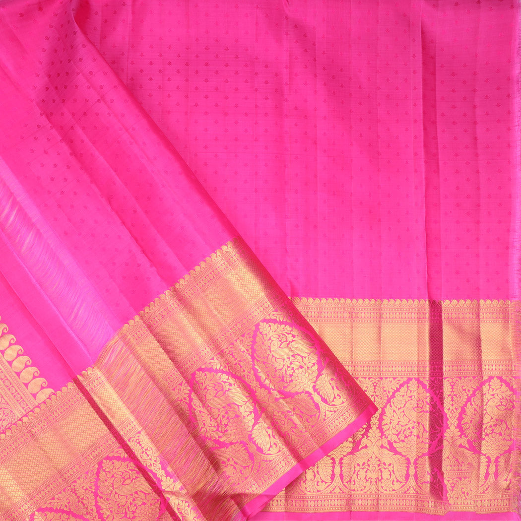 Sandal banaras silk saree with buttas, contrast border & pallu of intricate  designs