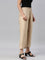 Women Solid Beige Straight Fit Silk Pant