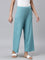 Women Solid Dark Mint Mid Rise Ribbed Palazzos