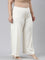 Women Solid Cream Mid Rise Ribbed Palazzos