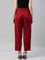 Women Solid Bright Red Viscose Mid Rise Casual Pants