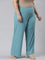 Women Solid Dark Mint Mid Rise Ribbed Palazzos