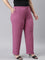 Women Solid Dark Pink Mid Rise Casual Rib Pants