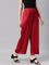 Women Solid Cherry Mid Rise Shiny Palazzos