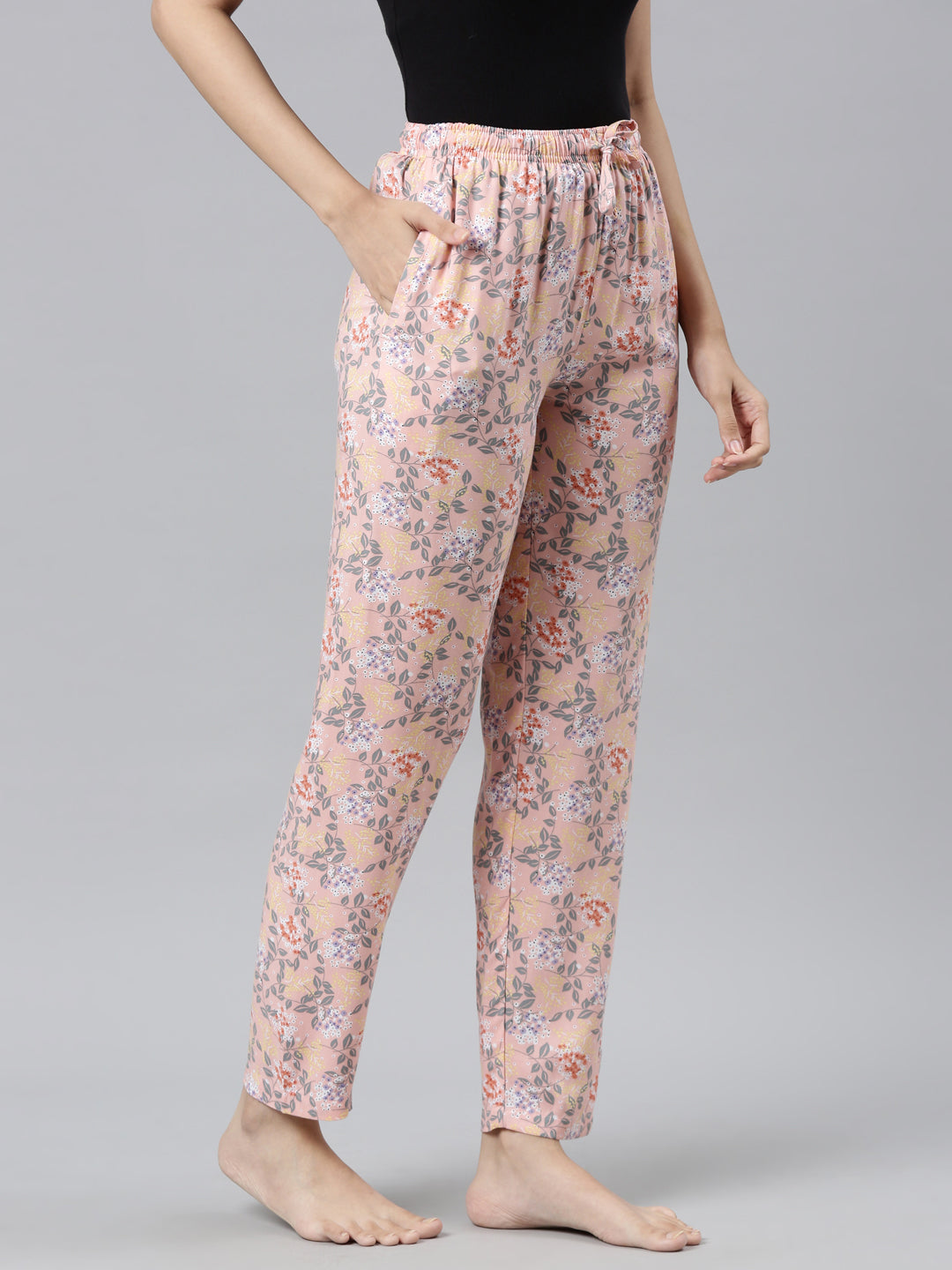 Women Printed Medium Pink Woven Viscose Mid Rise Lounge Pants