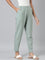 Women Light Green Stripe Linen Pencil Pants