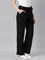 Women Solid Black Linen Cargo Pant