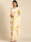 Mustard & white printed satin saree with Swarovski embroidery