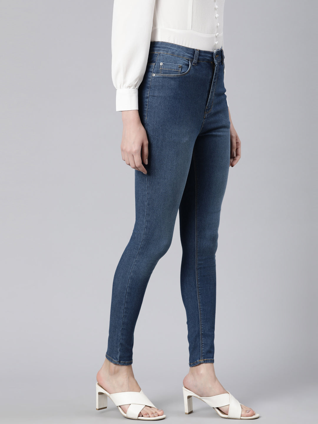 Women Solid Blue Mid Rise Mini Flare Jeans – Cherrypick