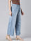 Women Solid Light Blue High Rise Wide Jeans