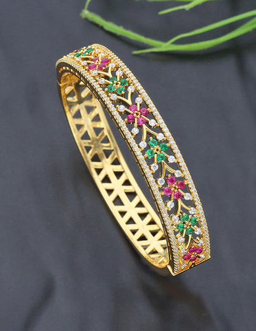 Zirconia Gold Polish Kada Bracelet
